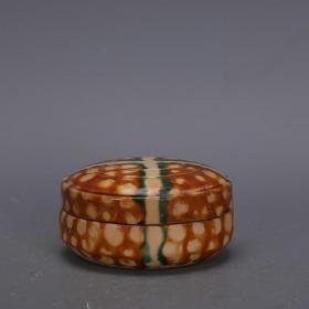 唐三彩手工瓷斑点纹印泥盒粉盒