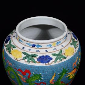 明宣德掐丝珐琅彩龙纹罐。