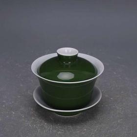 景德镇厂货上海博物馆款军绿釉盖碗