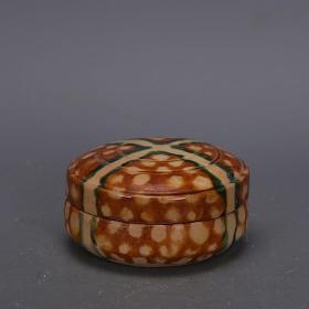 唐三彩手工瓷斑点纹印泥盒粉盒2
