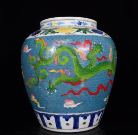 明宣德掐丝珐琅彩龙纹罐。