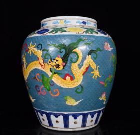 明宣德掐丝珐琅彩龙纹罐。