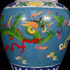 明宣德掐丝珐琅彩龙纹罐。