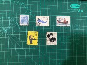 邮票 长城   邮票 J172 亚运会 1990   邮票T59   邮票：J121（2-1） T106 熊猫（4-3）  （5枚合售）