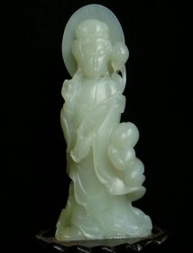 和田白玉籽料童子拜观音摆件14.5X5.7X3厘米249克
