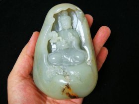 和田白玉洒金皮独籽观音摆件11.6X8X4.8厘米710克