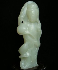 和田白玉籽料吉祥如意观音摆件14X5.5X2.2厘米225克