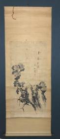 清代老画《东篱秋意》，悠闲自得、古意十足，作者待考，纸本立轴，日本回流，全幅170x62cm，画芯102x50cm S4865