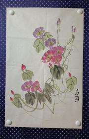 21651，著名四川书画家★何平★花鸟画，牵牛花，尺寸68×44厘米