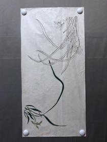 17799~【周爱莲】无款花鸟画，兰花，尺寸约为68*33厘米