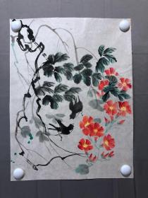 17889~【周爱莲】无款花鸟画，花卉，尺寸约为45*34厘米