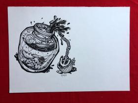 书画14013，参展作品，【胡瑜玲】钢笔画，8开