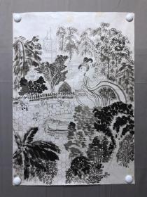 17597~【周爱莲】无款山水画，尺寸约为68*48厘米