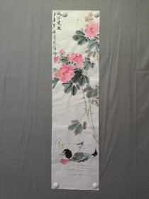 周雅楠，花鸟画，秋江逸趣，尺寸99×26厘米