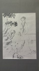 22703，无款白描人物画，仕女，尺寸45×34厘米