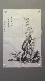 22596，赖德隆★花鸟画，竹石图，尺寸69×45厘米