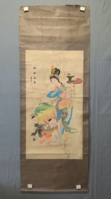 23720寿平，绢本工笔人物画，麻姑献寿，镜心，画心尺寸89×47厘米