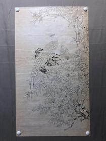 18155~【周爱莲】无款工笔白描花鸟画，锦鸡，尺寸约为99*56厘米