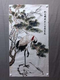 17780~【周爱莲】花鸟画，松鹤图，尺寸约为99*54厘米