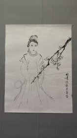 22712，无款白描人物画，仕女，尺寸44×34厘米