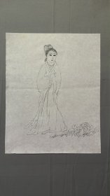 22705，无款白描人物画，仕女，尺寸44×34厘米