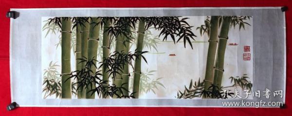 书画13877，植绒画，竹子，画心尺寸约为81*31厘米