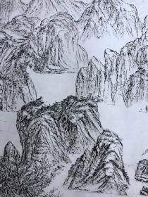 书画13716，四川画家【袁建军】钢笔画，传统山水画，画心尺寸约为625*48厘米