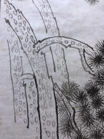 18036~【周爱莲】无款工笔白描花鸟画，松竹图，尺寸约为97*54厘米