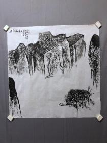 18872~【梁顺如】无款山水画，尺寸约为67*66