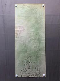 18035~【周爱莲】无款工笔白描花鸟画，竹子鹦鹉，尺寸约为95*40厘米