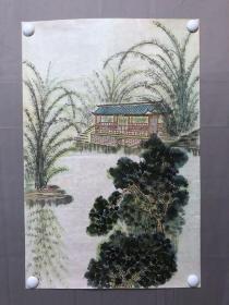 17595~【周爱莲】无款山水画，尺寸约为68*45厘米