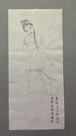 22725，无款白描人物画，仕女，尺寸54×24厘米