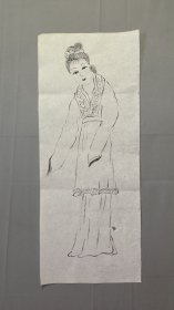 22732，无款白描人物画，仕女，尺寸54×21厘米