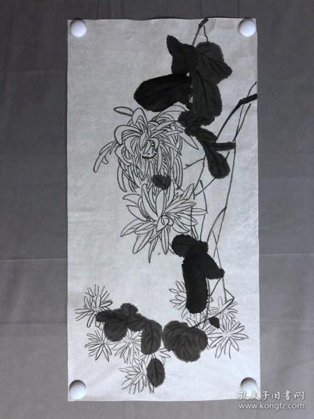 17728~【周爱莲】无款花鸟画，菊花，尺寸约为68*34厘米