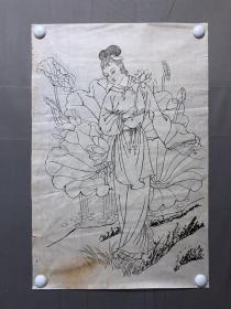 18626~【梁顺如】无款工笔白描人物画，尺寸约为66*44