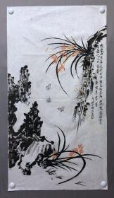 19031~【石玉岱】花鸟画，兰石图，尺寸约为99*54