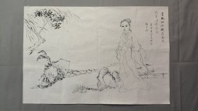 22716，无款白描人物画，仕女，尺寸68×45厘米