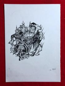 书画14059，参展作品，【谢兰】钢笔画，8开