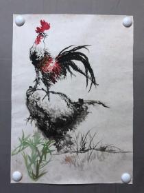 18539~【梁顺如】无款花鸟画，公鸡，尺寸约为53*38