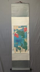 23492张大千花鸟画，红妆步障，立轴，印刷品，画心尺寸69×34厘米