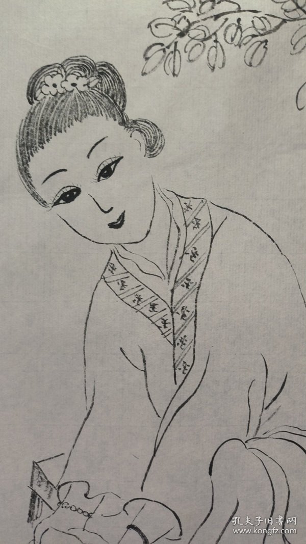 22693，无款白描人物画，仕女，尺寸45×34厘米