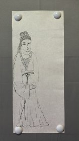 22735，无款白描人物画，仕女，尺寸48×20厘米