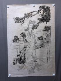 18622~【梁顺如】无款工笔白描人物画，尺寸约为100*66