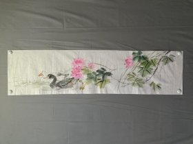 花鸟画，无款，鸳鸯戏水，尺寸136×34厘米