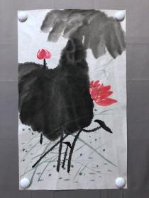 17956~【周爱莲】无款花鸟画，荷花，尺寸约为55*33厘米
