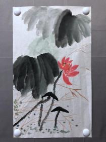 17958~【周爱莲】无款花鸟画，荷花，尺寸约为55*33厘米