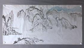 17700~【周爱莲】无款山水画，尺寸约为138*69厘米