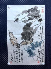 20950，沈继昌★花鸟画，螃蟹蔬菜，尺寸约68×42厘米