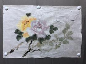 17974~【周爱莲】无款花鸟画，牡丹，尺寸约为68*45厘米