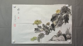 22616，赖德隆★花鸟画，菊石图，尺寸69×45厘米